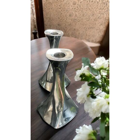New -Pair Of Lenox Candlestick Silver Tone 8” IN Aero Candle Holder Twisted - Picture 8 of 10